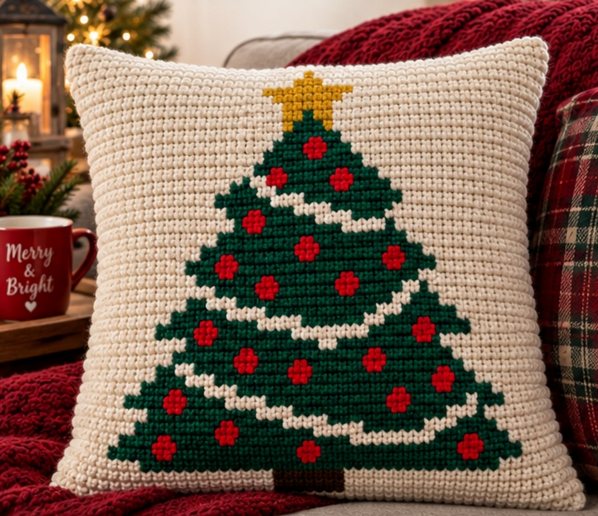 Christmas Tree Crochet Pillow Cover Pattern - 2 Sizes - Digital Download