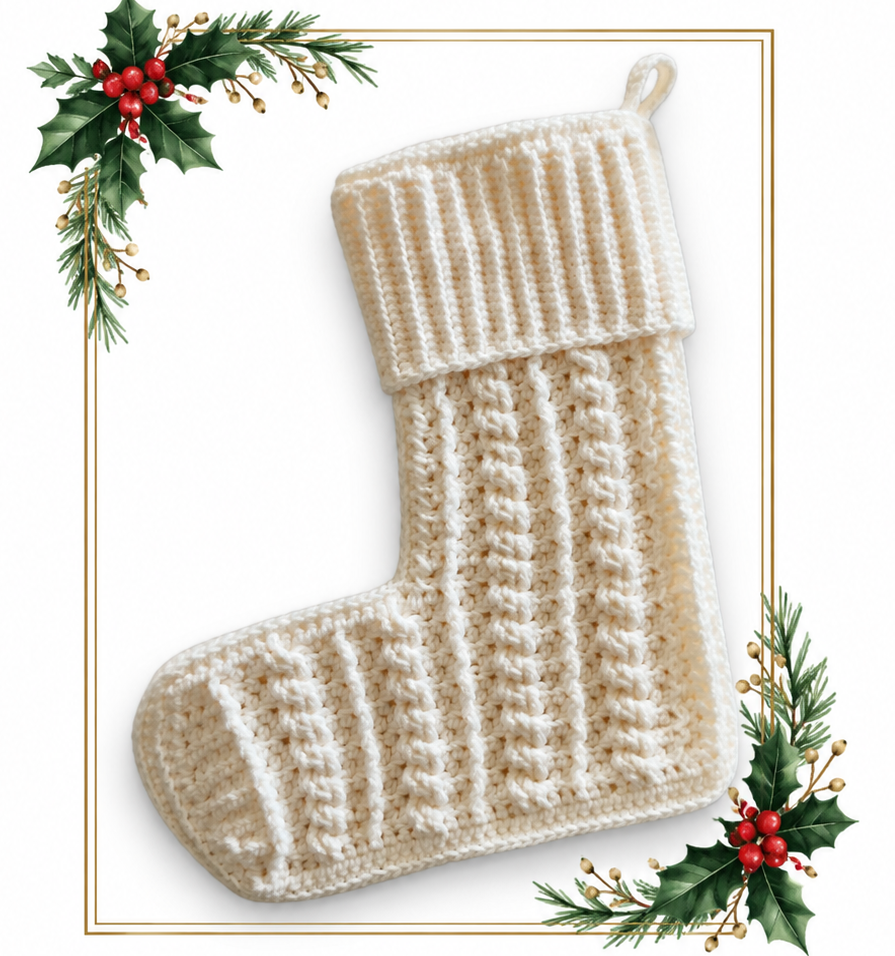 Cable Christmas Stocking Crochet Pattern - Digital PDF Download
