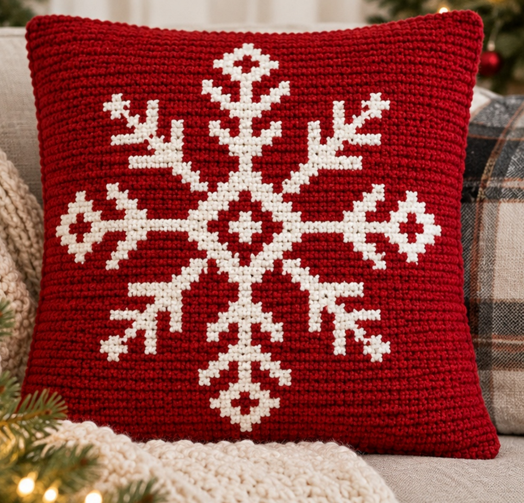 Christmas Crochet Pillow Cover Pattern Bundle -Tree + Snowflake - 2 Digital Patterns