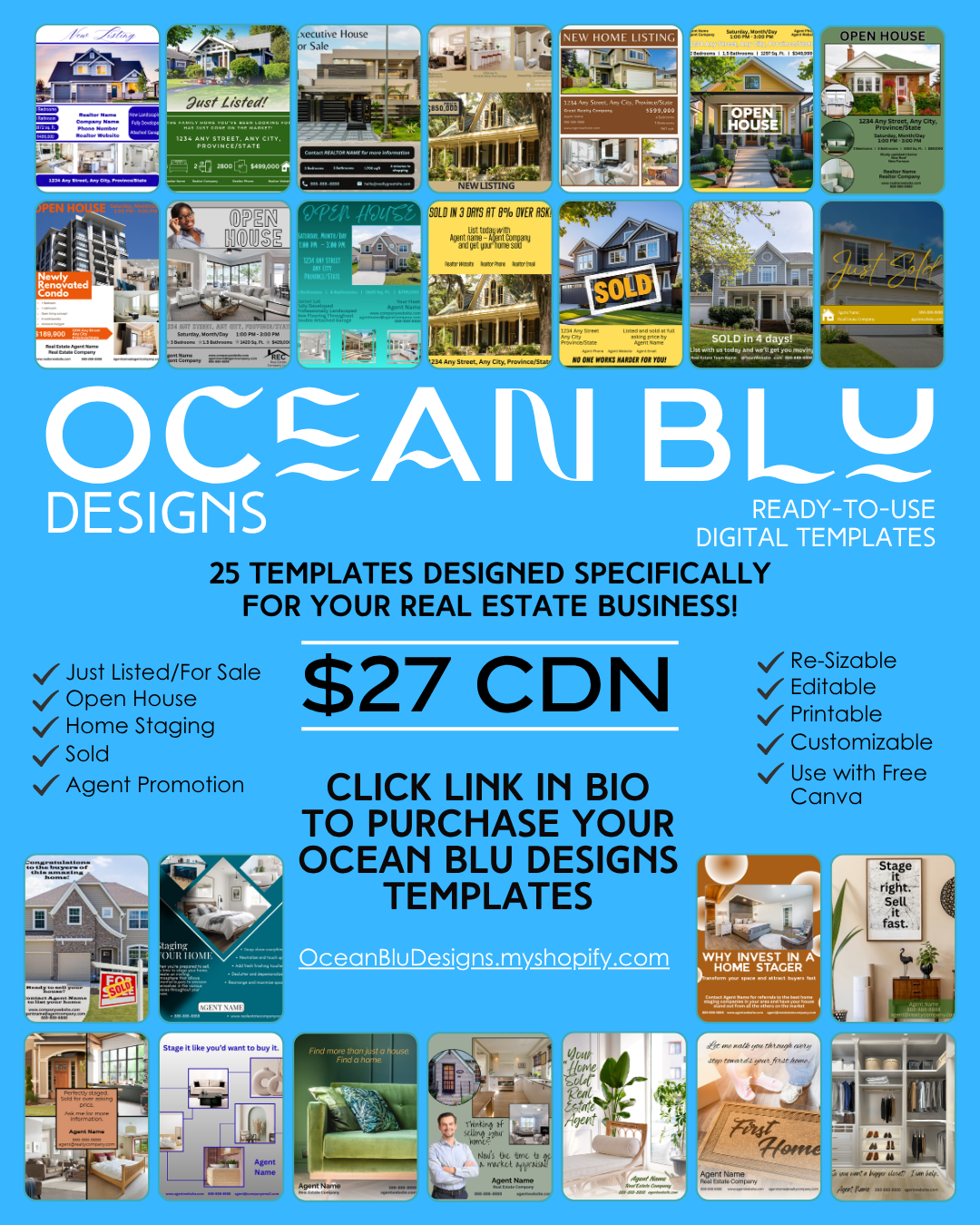 25 Real Estate Social Media Templates | Editable Canva Bundle